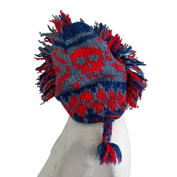 🌿4/$35🌿 OLD NAVY Red Grey Knit Dragon Skull Top Winter Hat - Picture 7 of 7